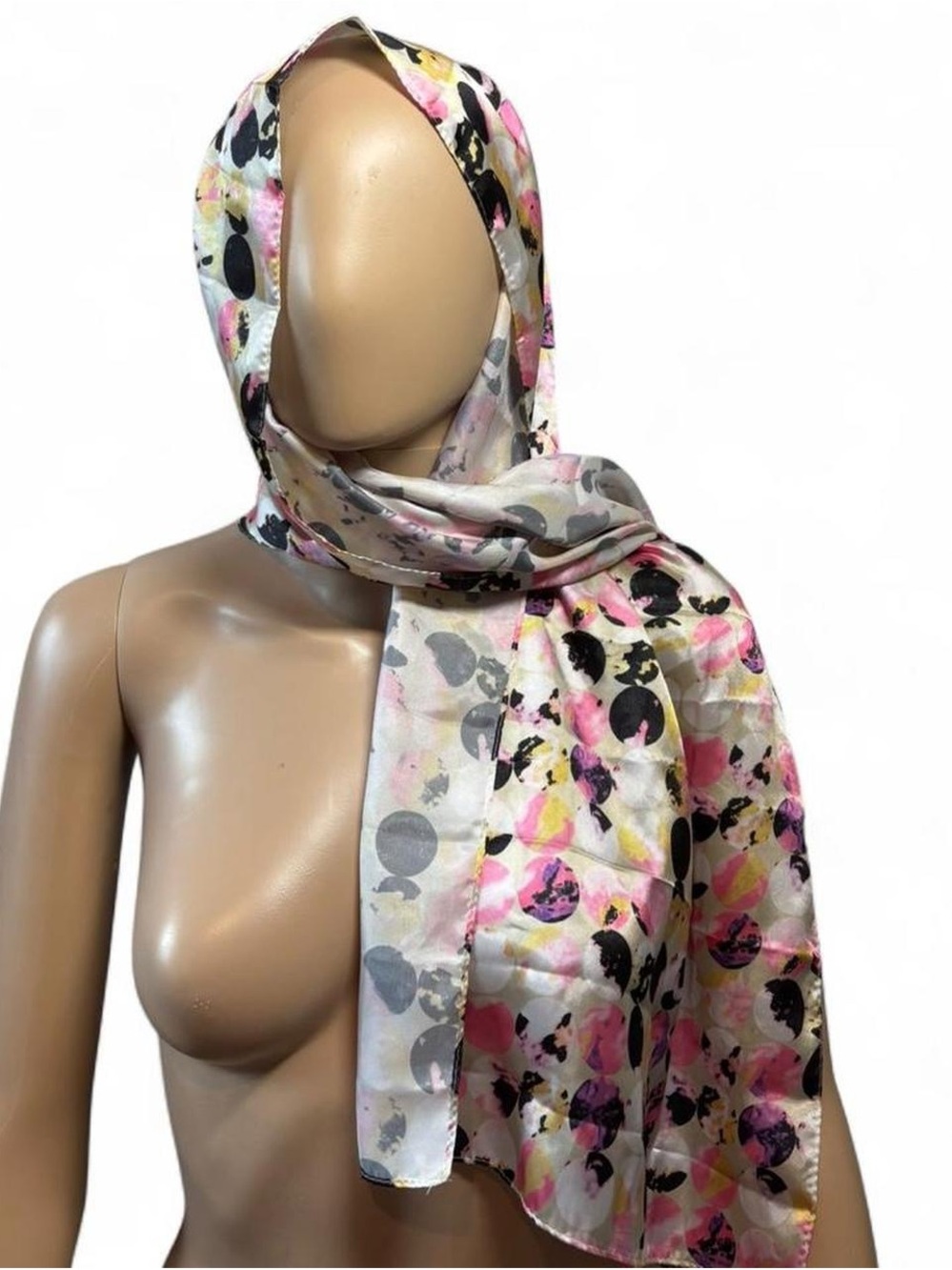 Silky Floral Dot Print Scarf in Pink and Cream